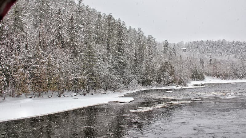 River with snow covered trees